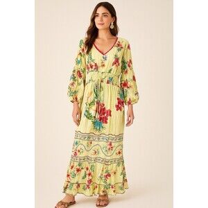 Anthroplogie Me 2 Magic Women's Dress Green 2X Boho Maxi Viscose India Summer